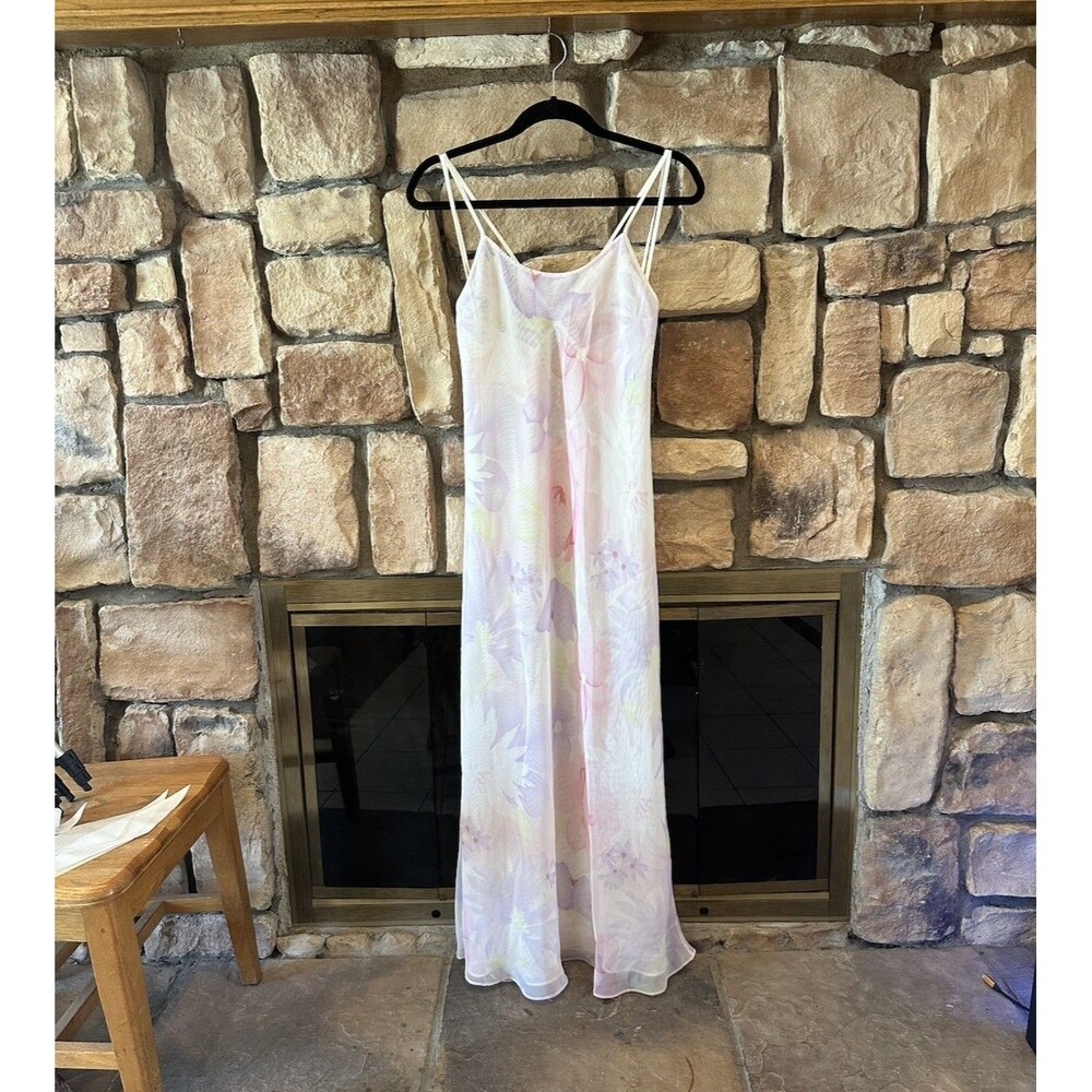 VTG Valerie Stevens Slip Dress S Sheer Floral Pastel Maxi Y2K 90s Deadstock NWT